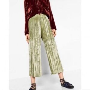 Zara Cropped Wide Leg Crushed Velvet Pants Medium